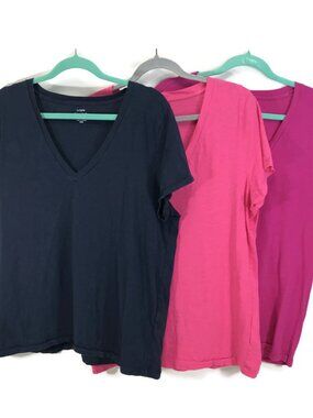 LOT OF 3 J. Crew Factory Slub Cotton V-Neck Tees Women's Plus XXL Pink Black